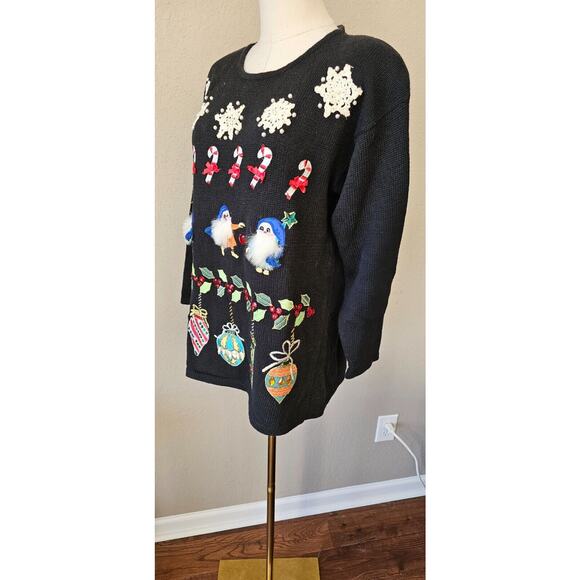 Yarnworks Sweater Womens Small‎ ELVES Ornaments FUN Vintage Ugly Christmas Party - Picture 7 of 9
